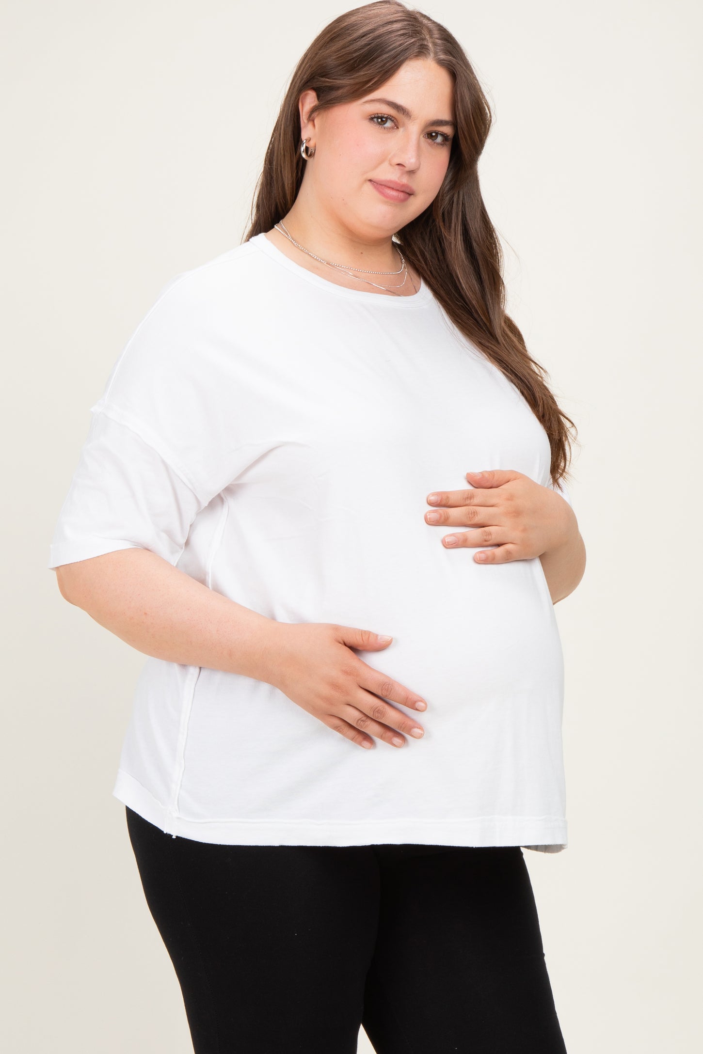 White Vintage Wash Exposed Seam Maternity Plus T-Shirt