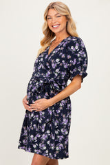 Navy Rose Floral Maternity Wrap Dress
