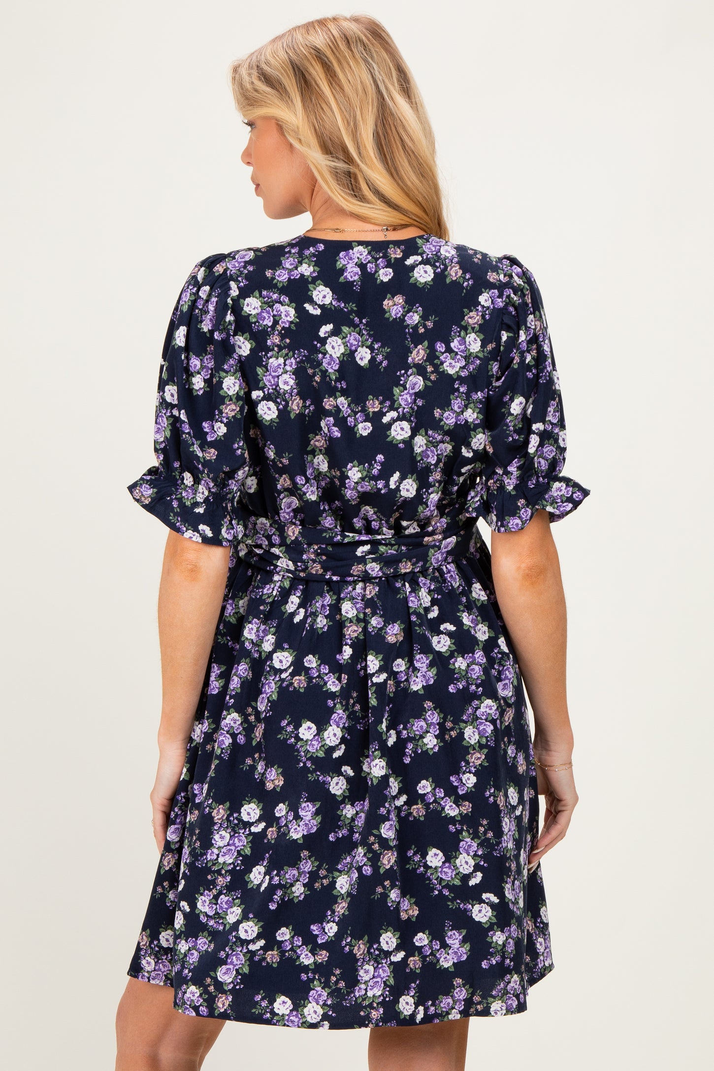 Navy Rose Floral Maternity Wrap Dress