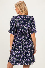 Navy Rose Floral Maternity Wrap Dress