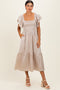 Champagne Satin Flutter Sleeve Midi Dress