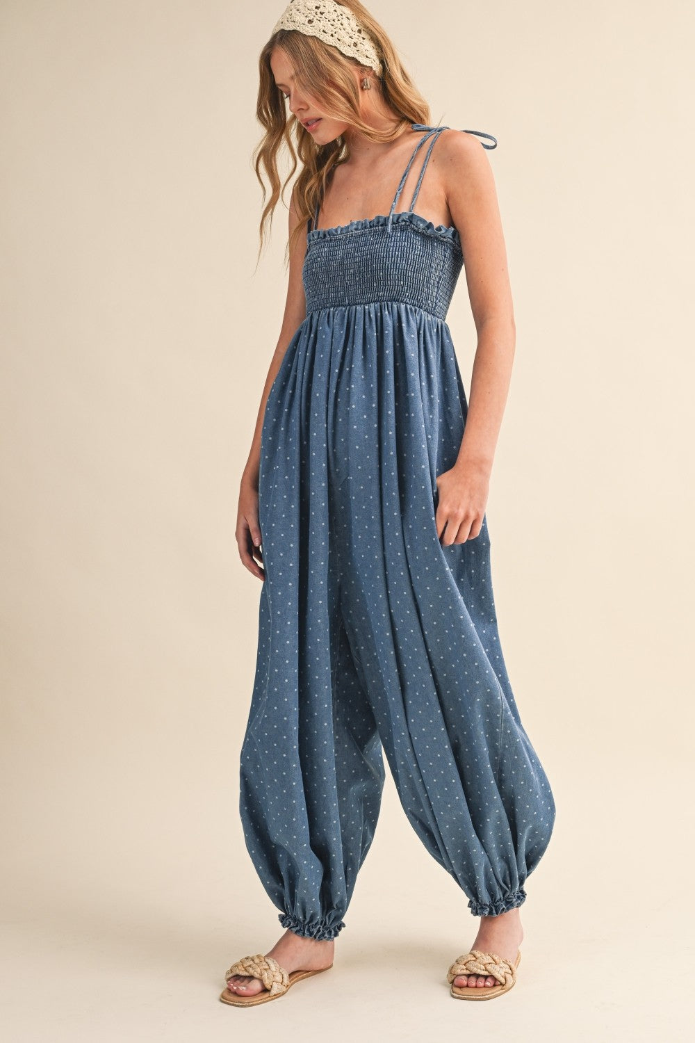 Blue Polka Dot Printed Jumpsuit