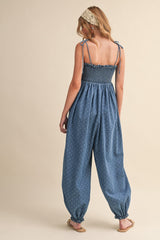 Blue Polka Dot Printed Jumpsuit
