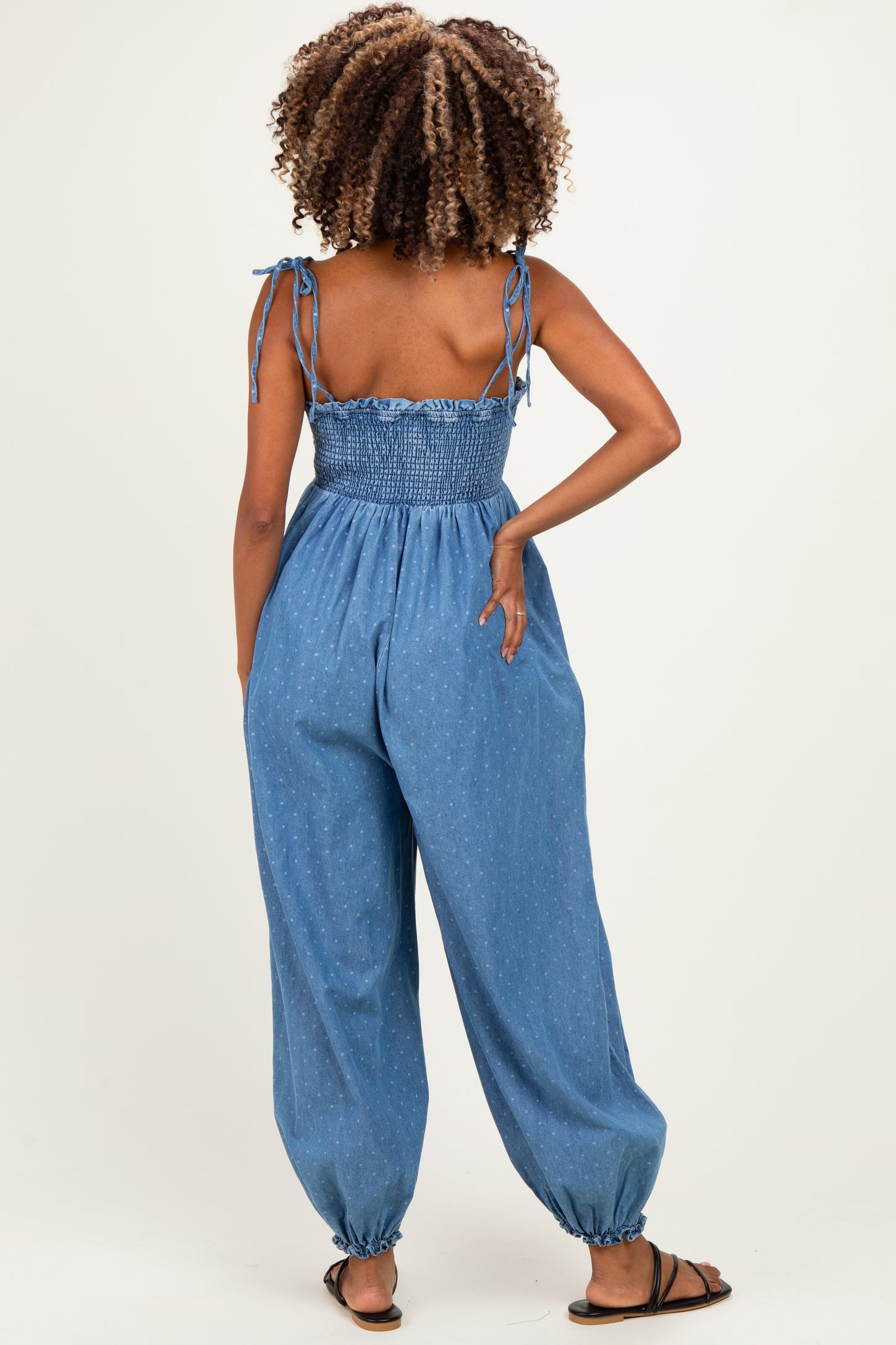 Blue Polka Dot Printed Maternity Jumpsuit