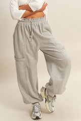 Heather Gray Ruffle Waist Burnout Jogger Pants
