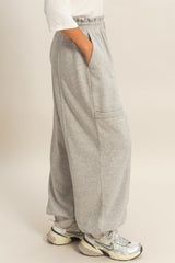 Heather Gray Ruffle Waist Burnout Jogger Pants