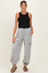 Heather Gray Ruffle Waist Burnout Maternity Jogger Pants