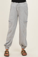 Heather Gray Ruffle Waist Burnout Maternity Jogger Pants