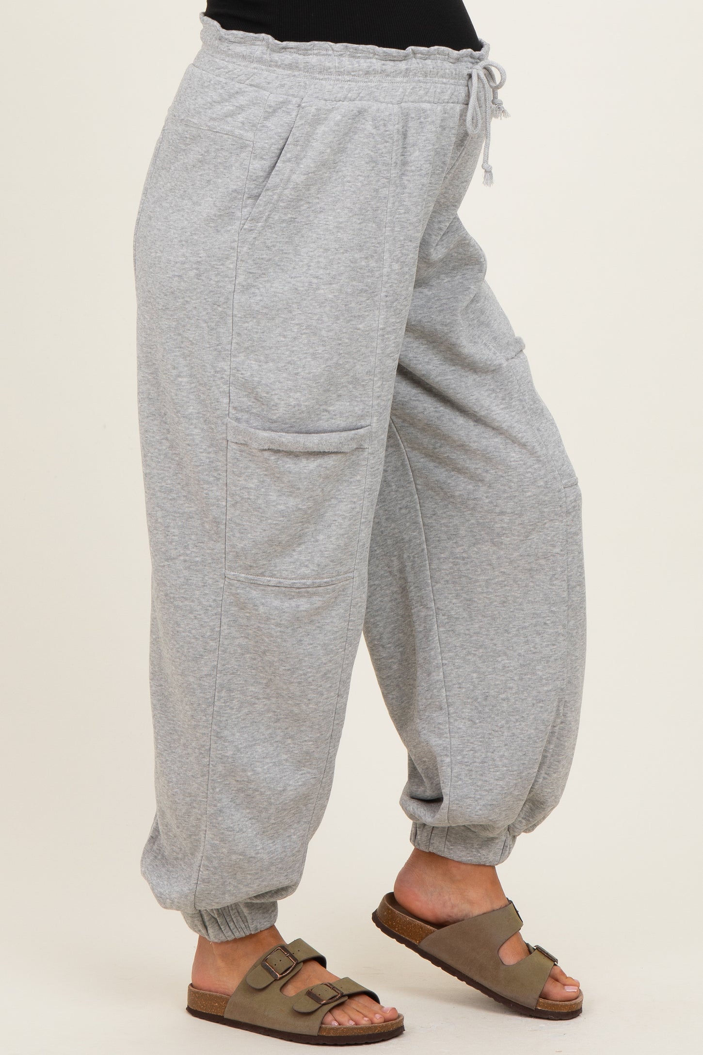 Heather Gray Ruffle Waist Burnout Maternity Jogger Pants