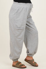 Heather Gray Ruffle Waist Burnout Maternity Jogger Pants