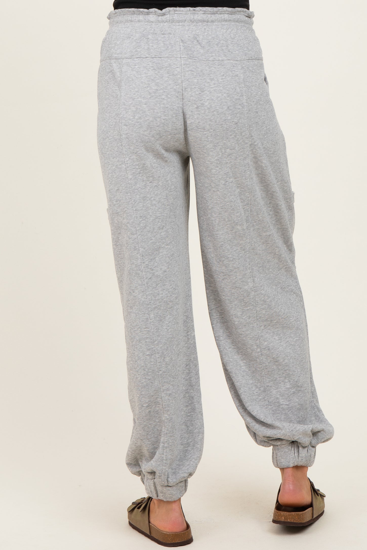 Heather Gray Ruffle Waist Burnout Maternity Jogger Pants
