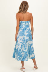 Blue Blossom Print Strapless Maternity Maxi Dress