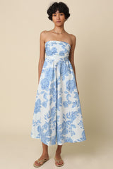 Blue Blossom Print Strapless Maternity Maxi Dress