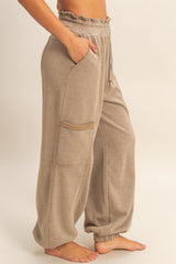 Mocha Ruffle Waist Burnout Jogger Pants