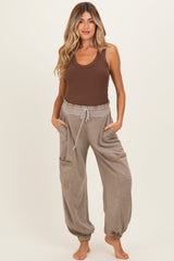 Mocha Ruffle Waist Burnout Maternity Jogger Pants