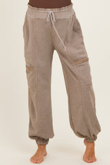 Mocha Ruffle Waist Burnout Maternity Jogger Pants