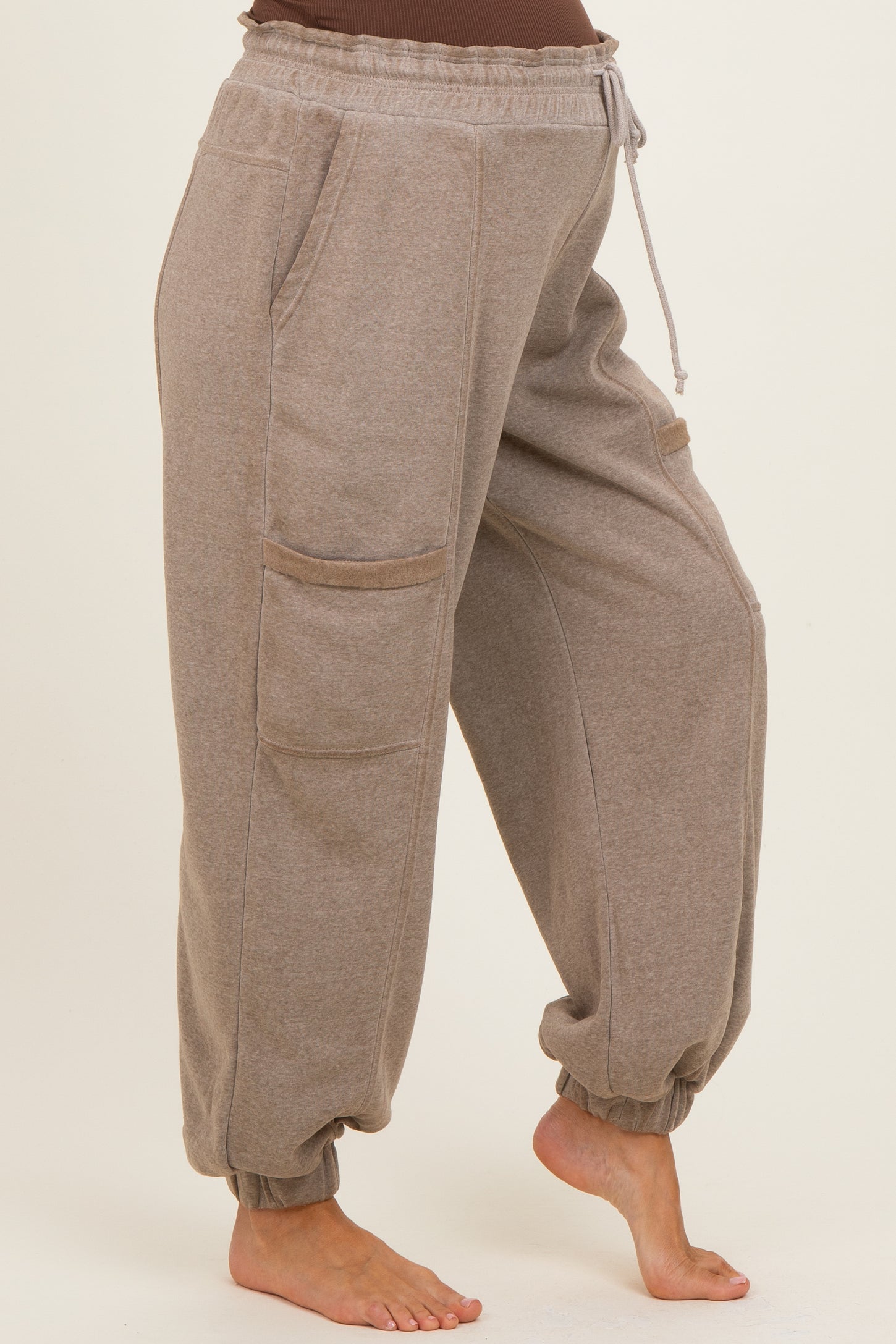 Mocha Ruffle Waist Burnout Maternity Jogger Pants