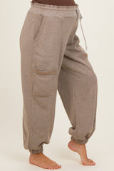 Mocha Ruffle Waist Burnout Maternity Jogger Pants