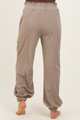 Mocha Ruffle Waist Burnout Maternity Jogger Pants