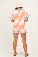 Orange Waffle Knit V-Neck Short Sleeve Maternity Romper