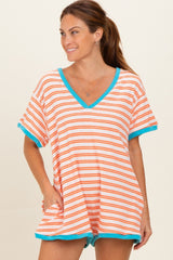 Orange Waffle Knit V-Neck Short Sleeve Romper