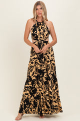 Black Floral Halter Cutout Open Back Maternity Maxi Dresses