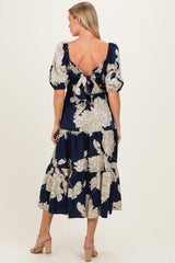 Navy Floral Cutout Tie Back Maternity Midi Dress