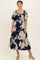 Navy Floral Cutout Tie Back Midi Dress