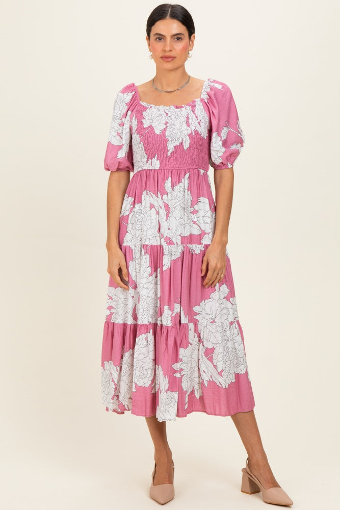 Pink Floral Cutout Tie Back Maternity Midi Dress