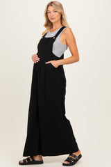 Black Super Wide Leg Overall Maternity Jumpsuit