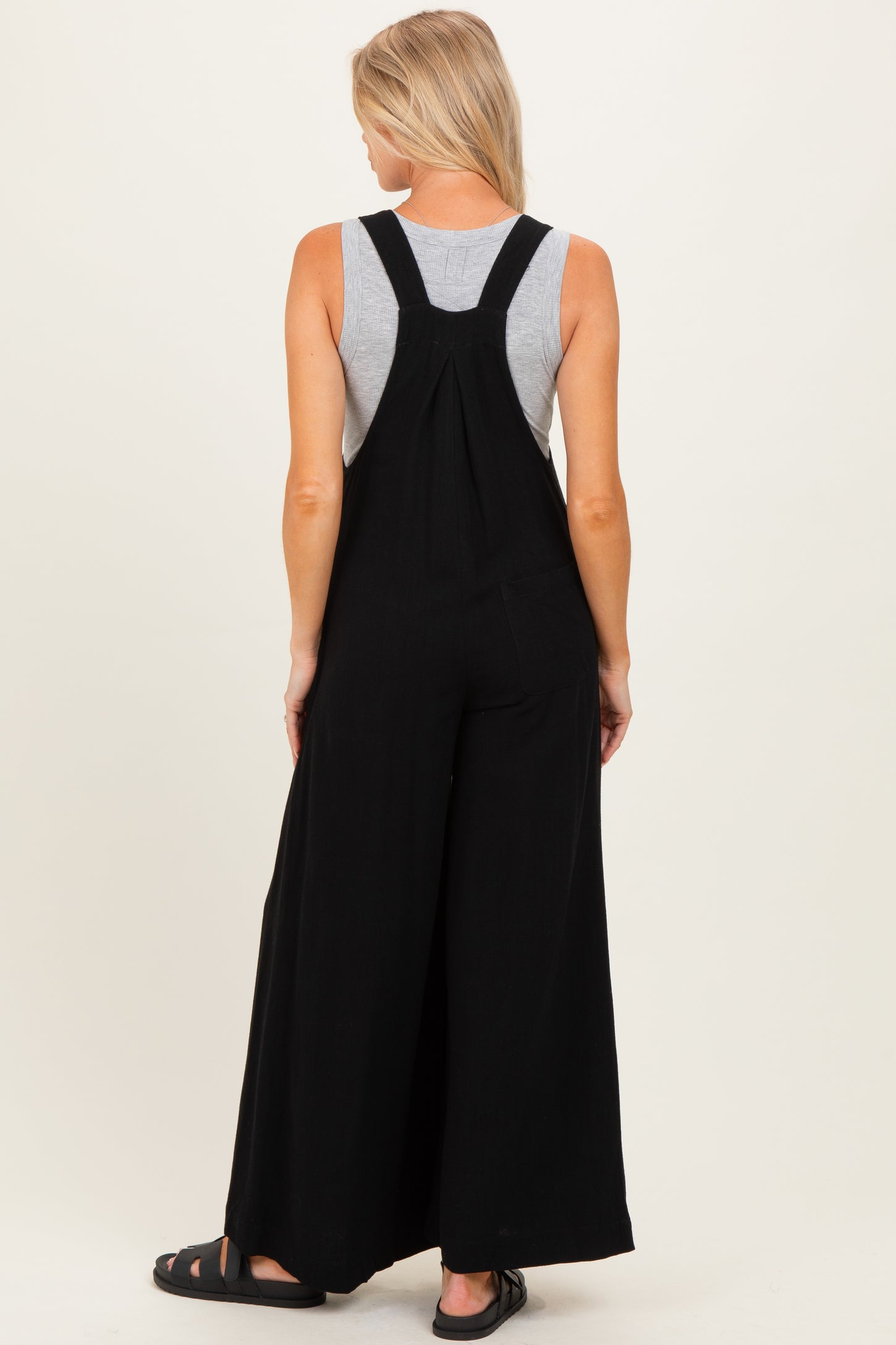 Black Super Wide Leg Overall Maternity Jumpsuit