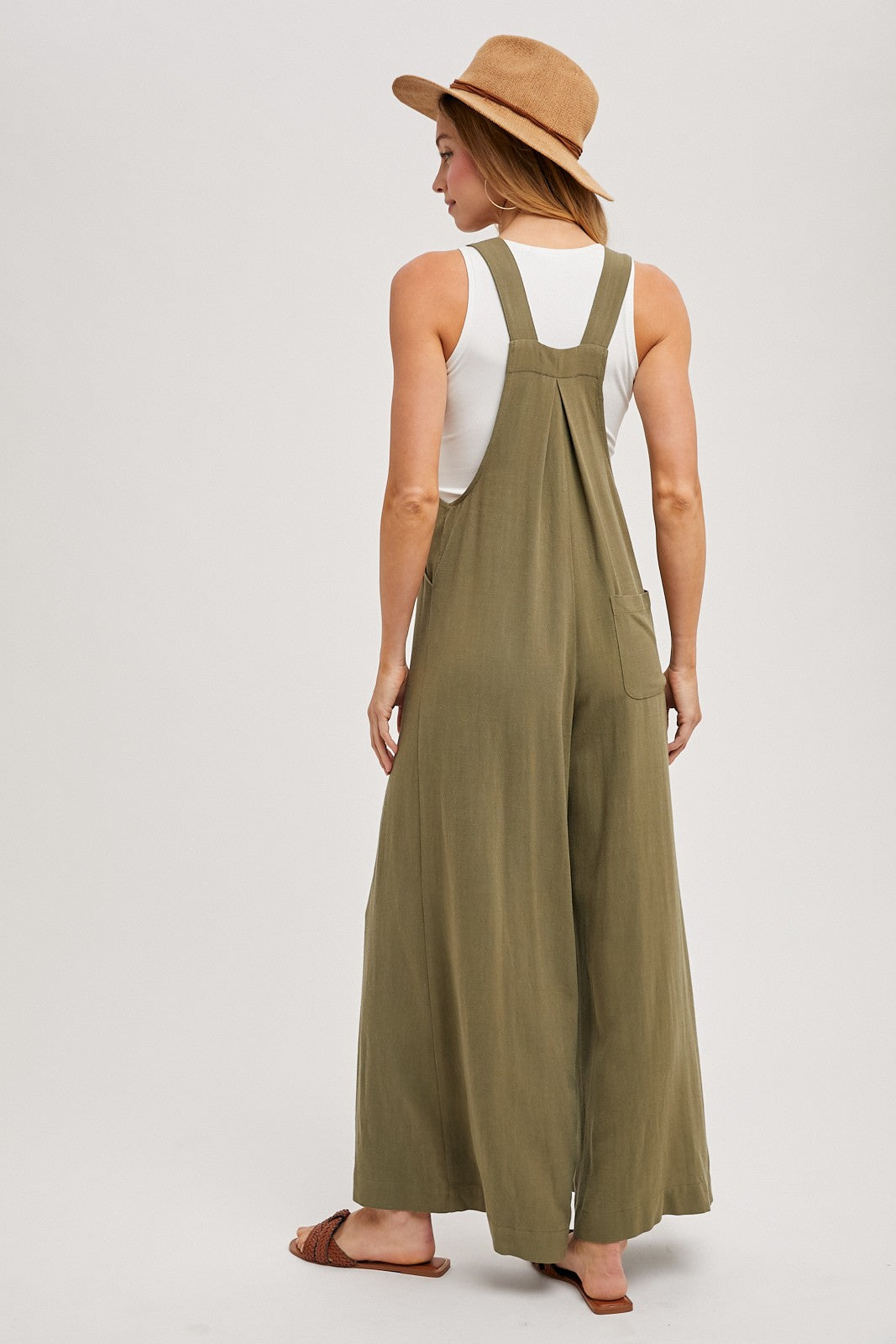 Olive Super Wide Leg Overall Jumpsuit