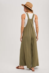 Olive Super Wide Leg Overall Jumpsuit