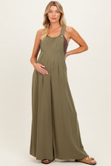 Olive Super Wide Leg Overall Maternity Jumpsuit