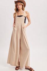 Beige Super Wide Leg Overall Maternity Jumpsuit