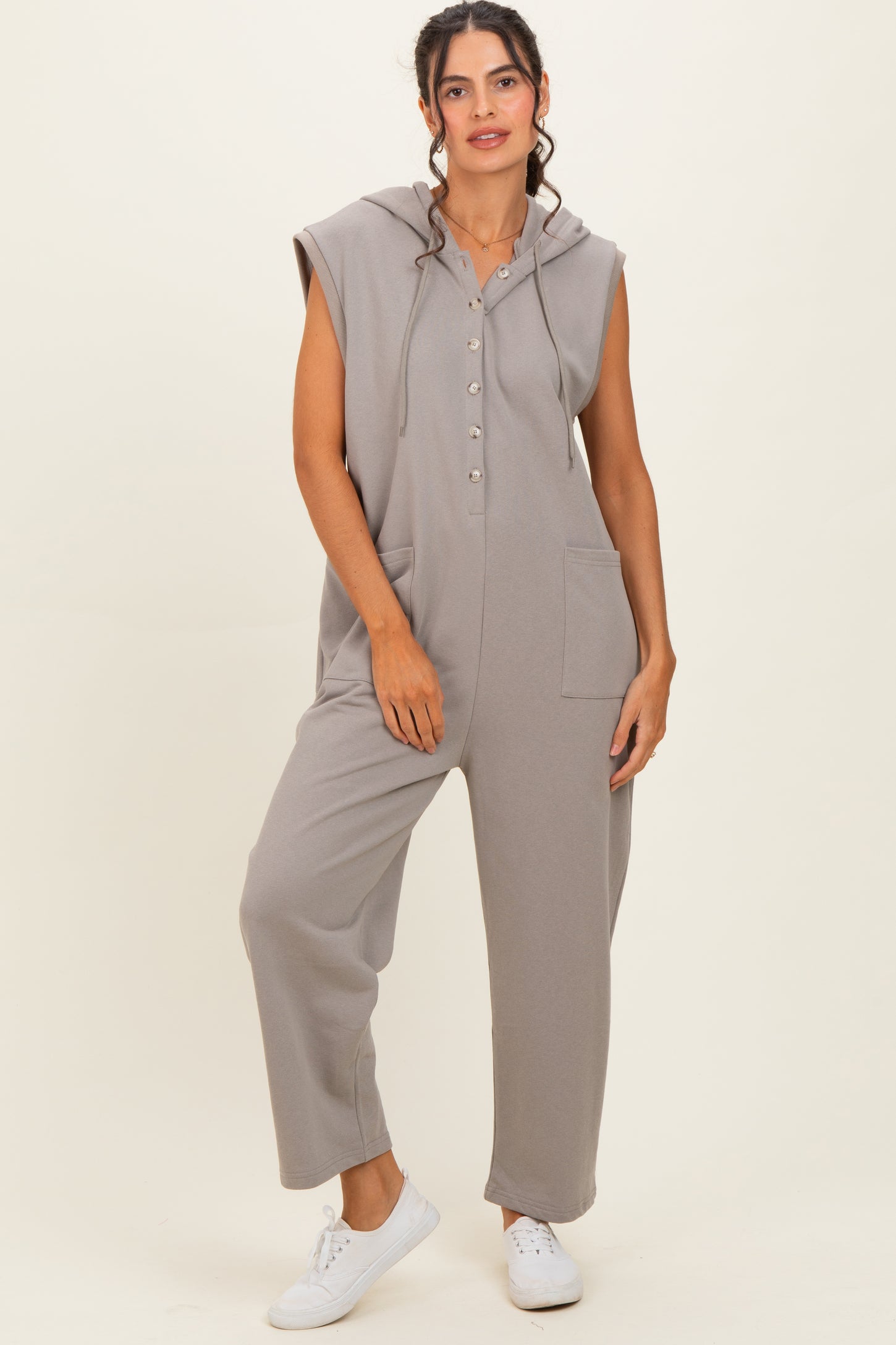Vintage Taupe Button Up French Terry Jumpsuit