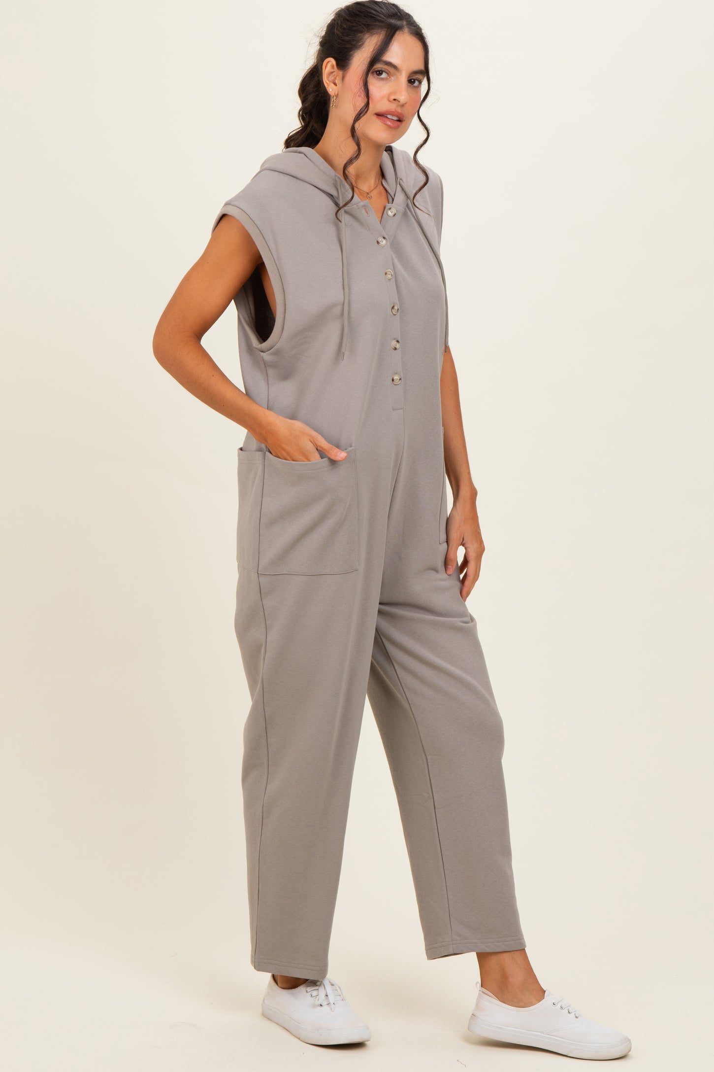 Vintage Taupe Button Up French Terry Jumpsuit