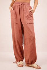 Blush Gauze Cinched Hem Pants