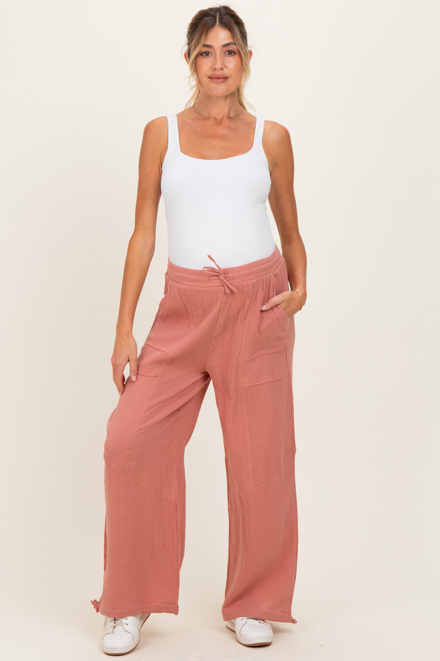 Blush Gauze Cinched Hem Maternity Pants