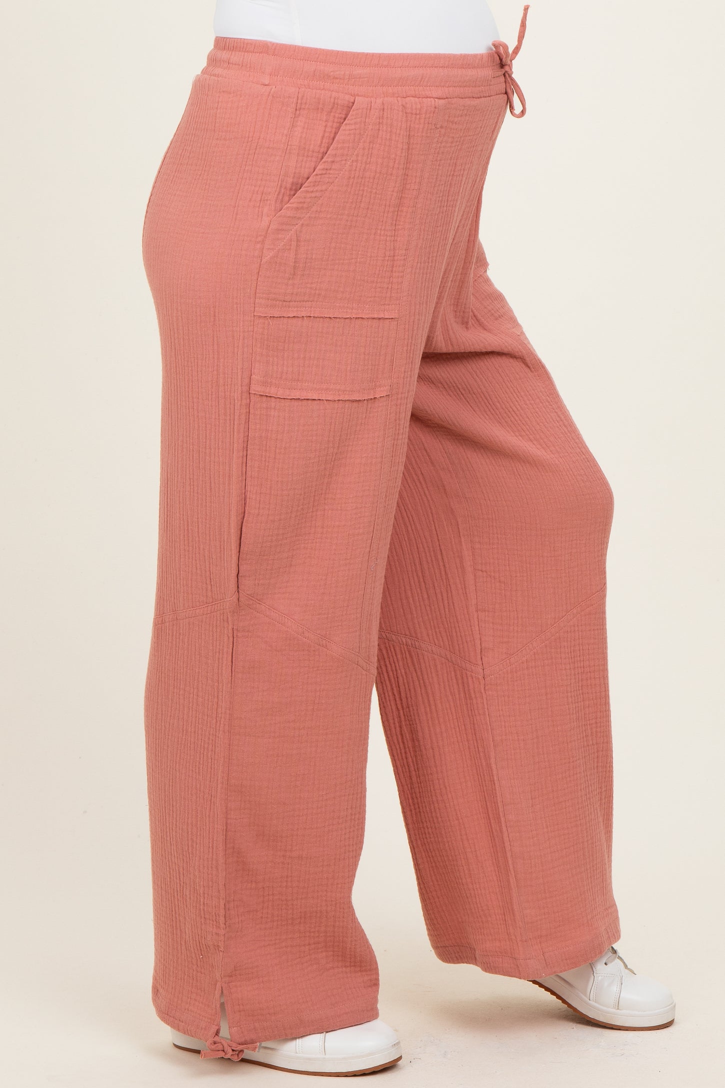 Blush Gauze Cinched Hem Maternity Pants