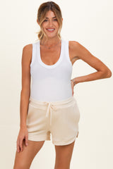 Cream Drawstring Relaxed Fit Maternity Shorts