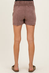 Chocolate Smocked Waist Mineral Wash Maternity Shorts