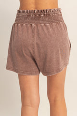 Chocolate Smocked Waist Mineral Wash Shorts