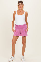 Fuchsia Smocked Waist Mineral Wash Maternity Shorts