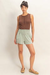 Sage Smocked Waist Mineral Wash Shorts