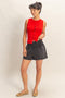 Black Smocked Waist Mineral Wash Shorts