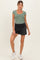 Black Smocked Waist Mineral Wash Maternity Shorts