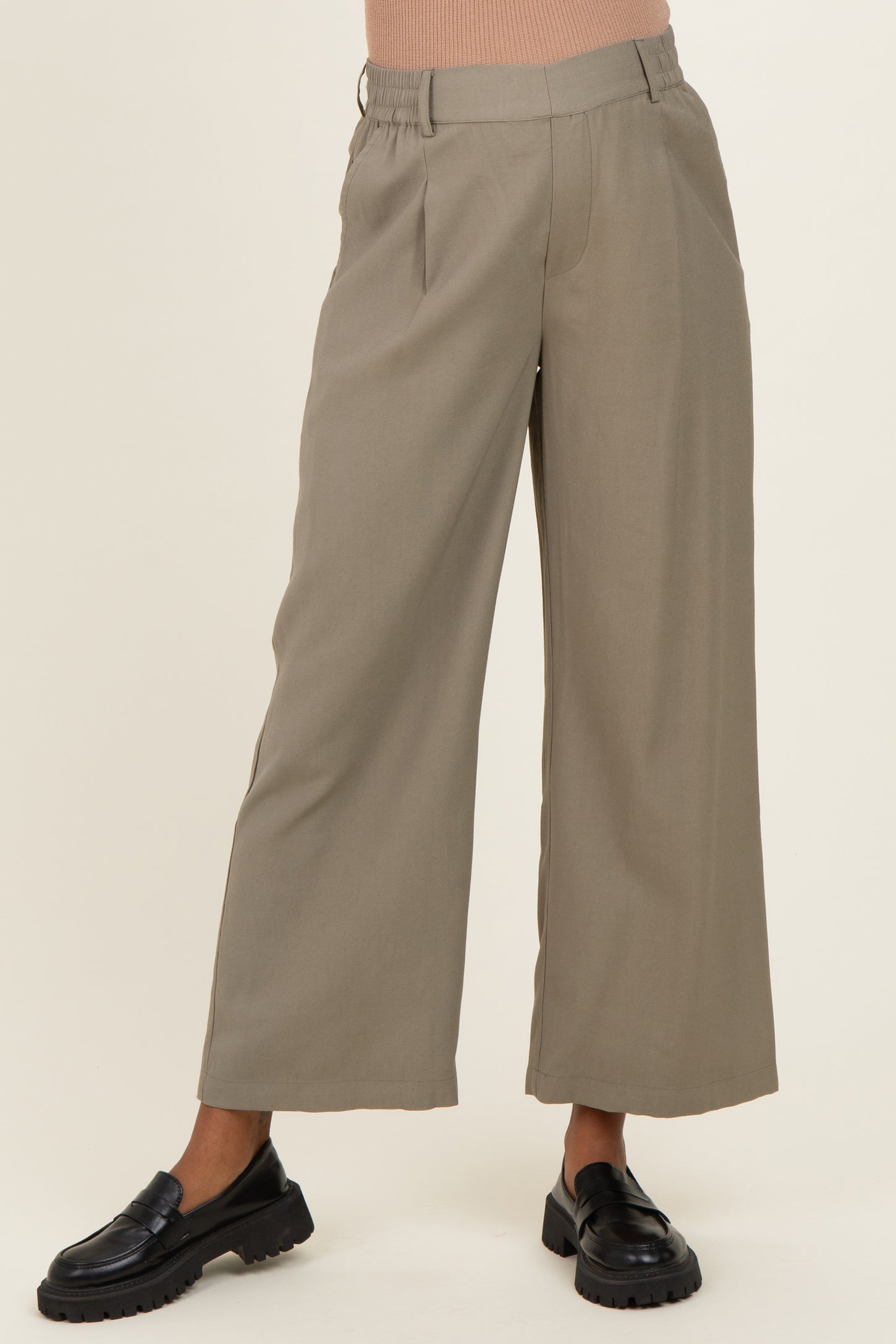 Olive Elastic Waistband Maternity Trousers