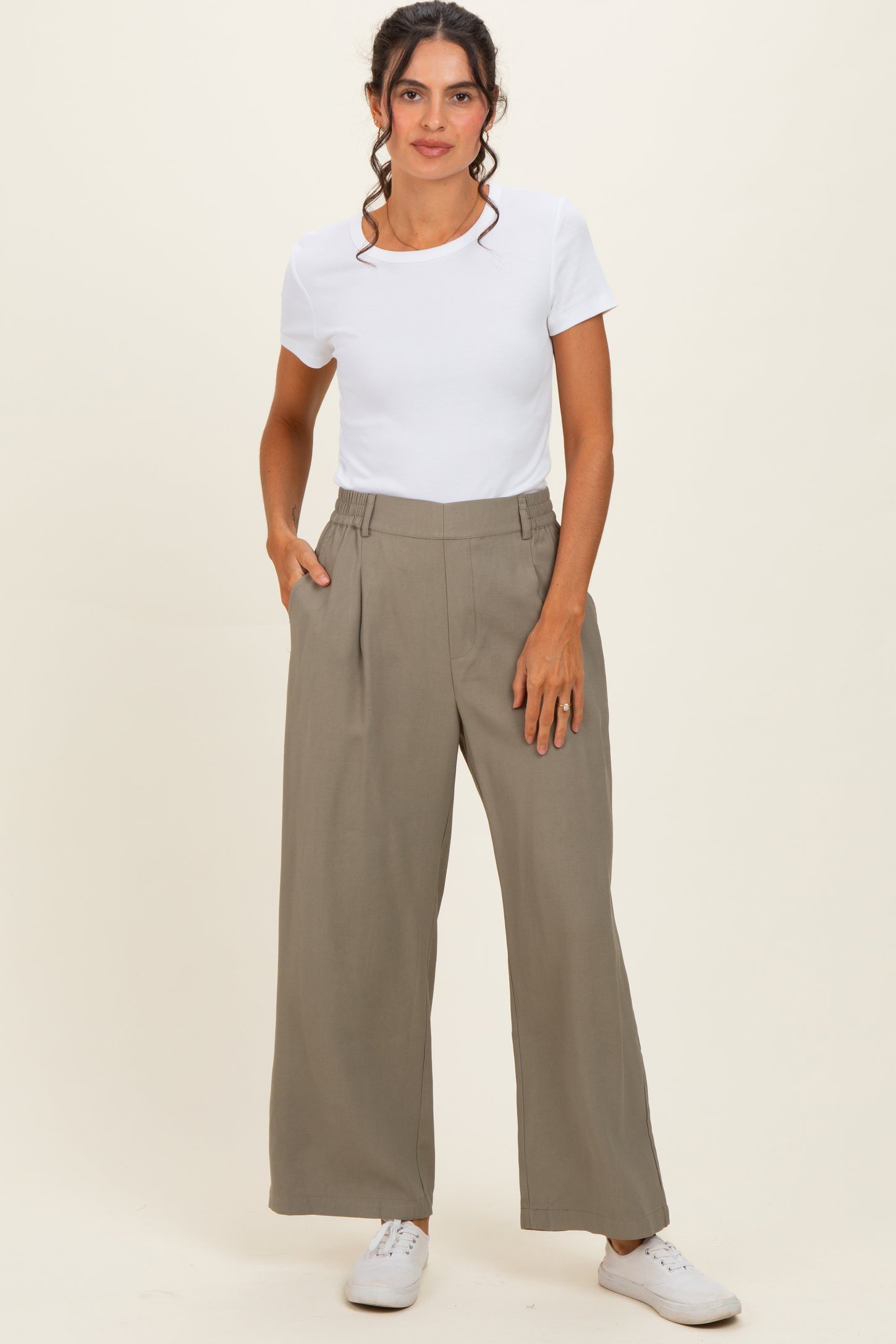 Olive Elastic Waistband Maternity Trousers