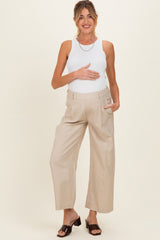 Beige Elastic Waistband Maternity Trousers